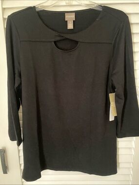 Chico's Black Keyhole Detail Three-Quarter Sleeve Tunic